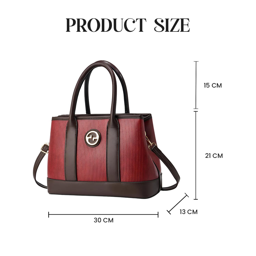 SYGA Women's Handbag | Tote Bag with Dual Tone Ribbed Texture | Elegant Shoulder Bag for Office & Casual Use(Red)
