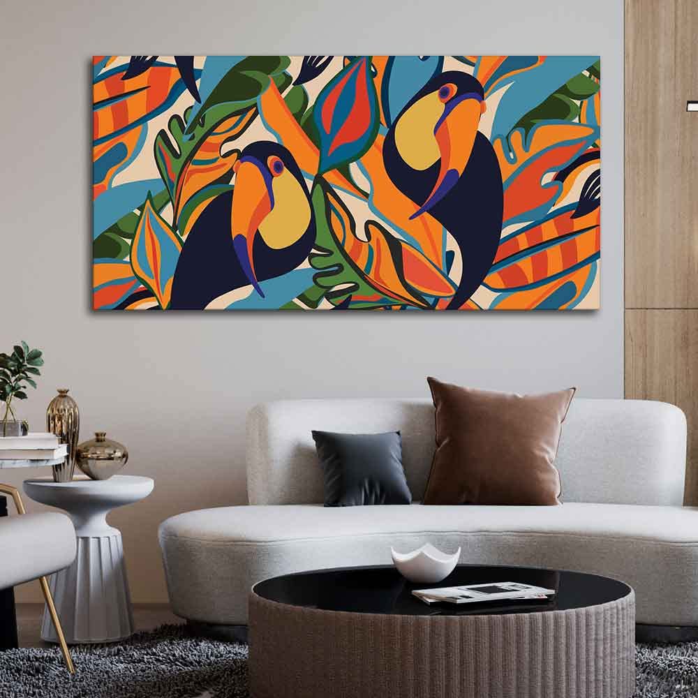 VIBECRAFTS Canvas Paintings for Living Room Drawing Room Toucans Art Canvas Wall Painting Fitted With Wooden Frame For Home | Office | Living Room | Gifts (PTVCH_2546)(48 x 24 Inches)