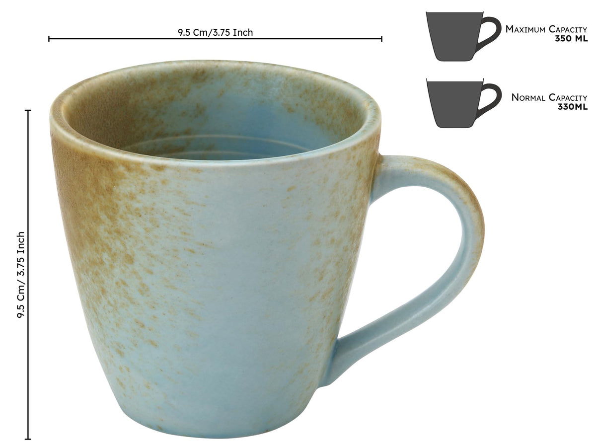 Bodhi House Handmade Ceramic Coffee Mug, Pack of 6, 350Ml, Turquoise Copper