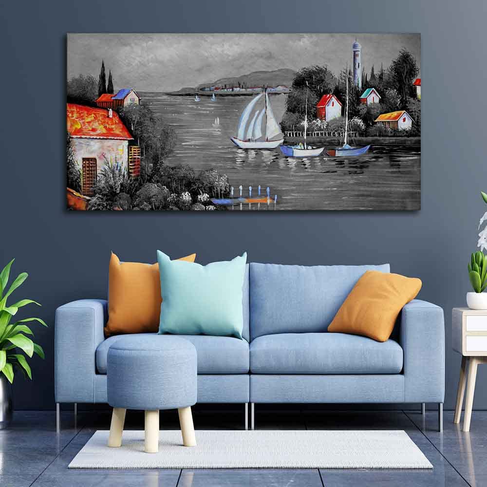 VIBECRAFTS Homcraft Canvas Paintings for Living Room Drawing Room Lake View Nature Scenery Canvas Wall Painting Fitted With Wooden Frame For Home | Office | Living Room | Gifts (PTVCH_2538N)