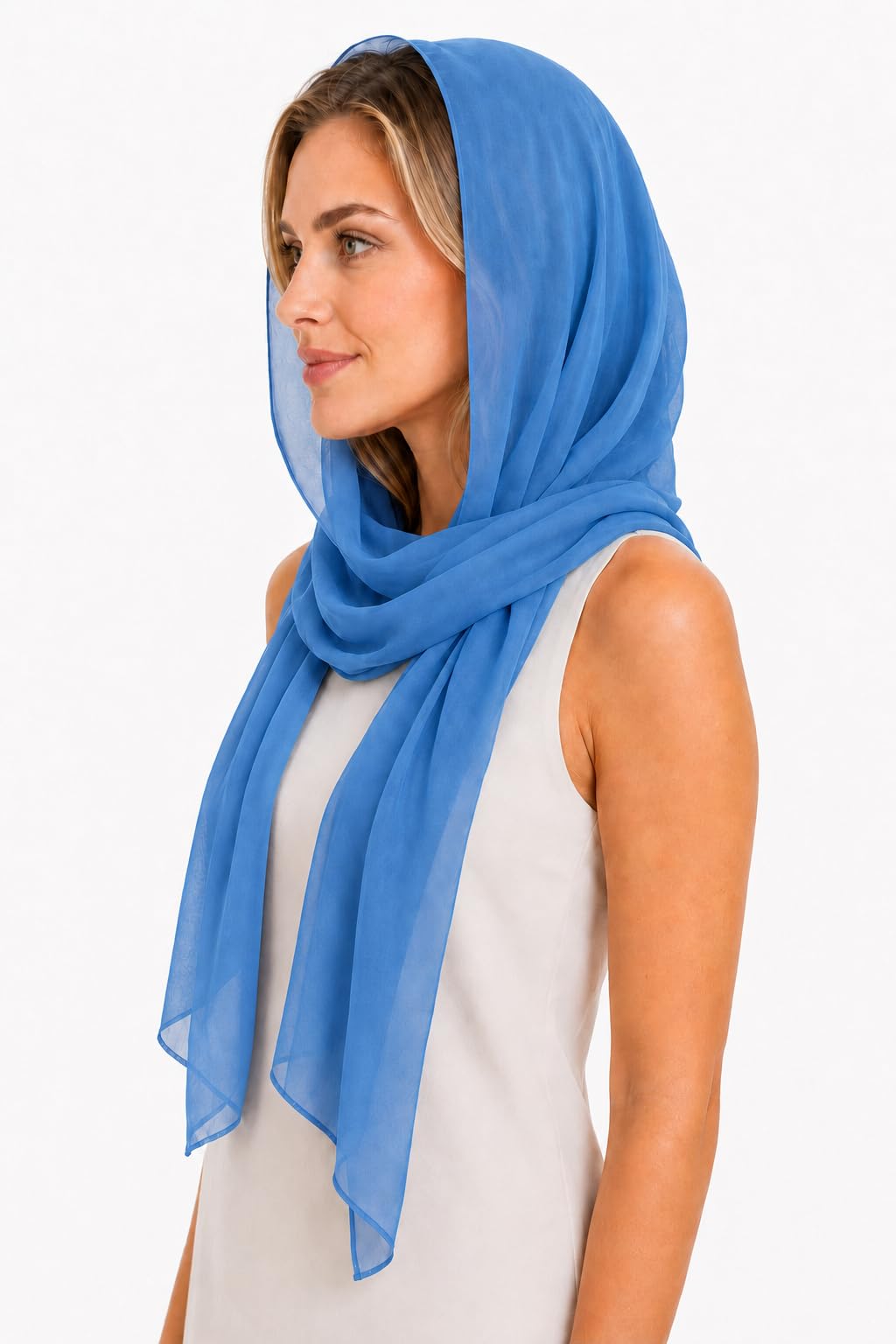YOUR SMILE for Women Lightweight Breathable Solid Color Soft Chiffon Long Fashion Scarves Sun-proof Shawls Wrap, Blue, 27''x70''