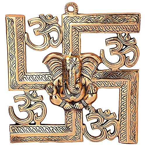 Prince Home Decor & Gifts Multicolour Handmade Decorative Feng Shui Metal Pan Leaf Hanging Metal Ganesh Ji Statue (Gold)