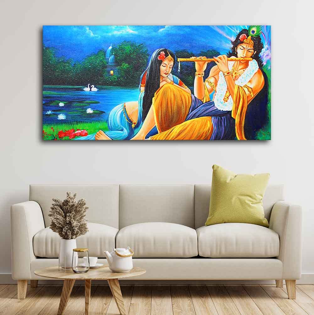 VIBECRAFTS Canvas Paintings for Living Room Drawing Room Radha Krishna Painting Canvas Big Wall Painting Wall Art Fitted with Wooden Frame for Home|Office|Gift(PTVCH_2286)