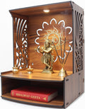 Royal Walnut Finish Wooden Pooja Mandir | Wall Mounted Home Temple with LED Lights & Spacious Storage | Premium Handcrafted Puja Unit (37.5 * 29 * 25 CM) (Large) A2