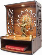 Royal Walnut Finish Wooden Pooja Mandir | Wall Mounted Home Temple with LED Lights & Spacious Storage | Premium Handcrafted Puja Unit (37.5 * 29 * 25 CM) (Large) A2
