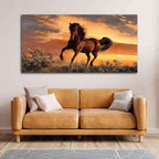 VIBECRAFTS Canvas Paintings for Living Room Drawing Room Brown horse In Sunset Wall Painting Fitted With Wooden Frame for Home | Office | Gift (PTVCH_2341N)