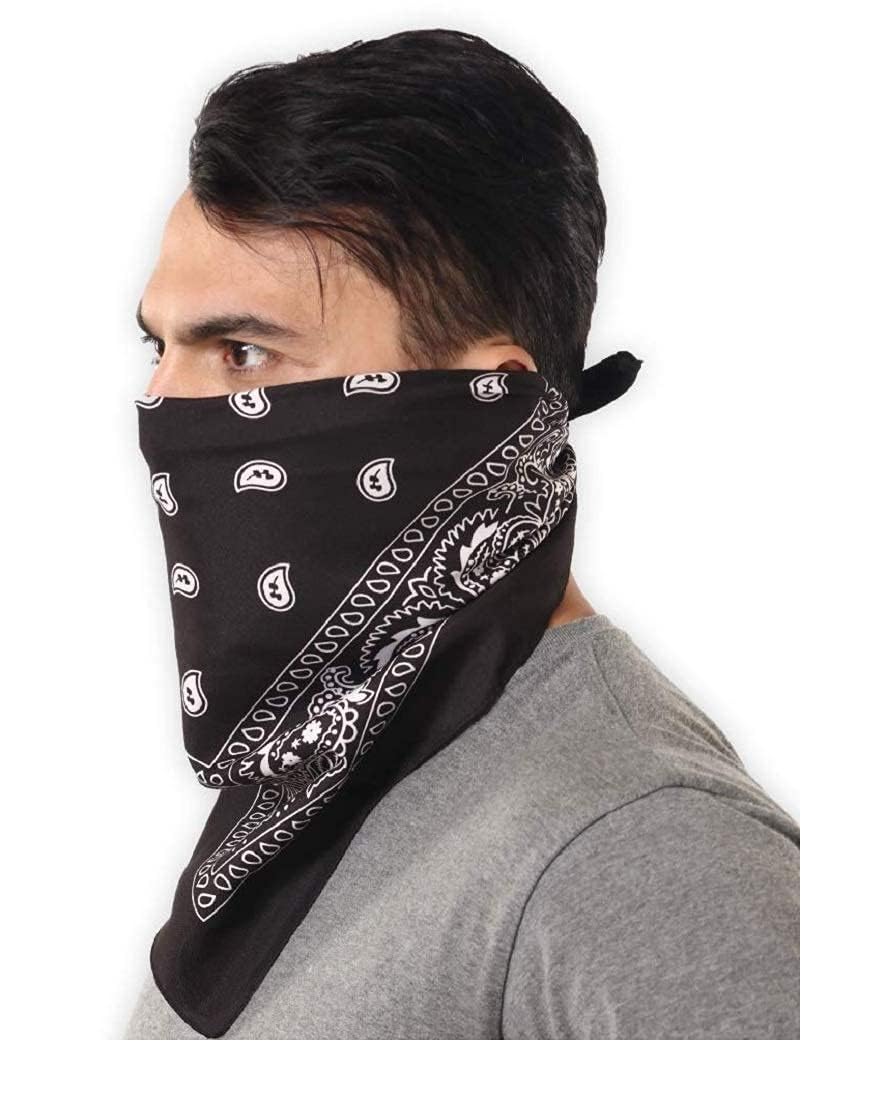 PAROPKAR Bandana Face Mask Cover Men and Women Paisley Cowboy Headband Scarf Wristband Novelty Double Sided Print 100% Cotton Handkerchiefs (White Blue Red)