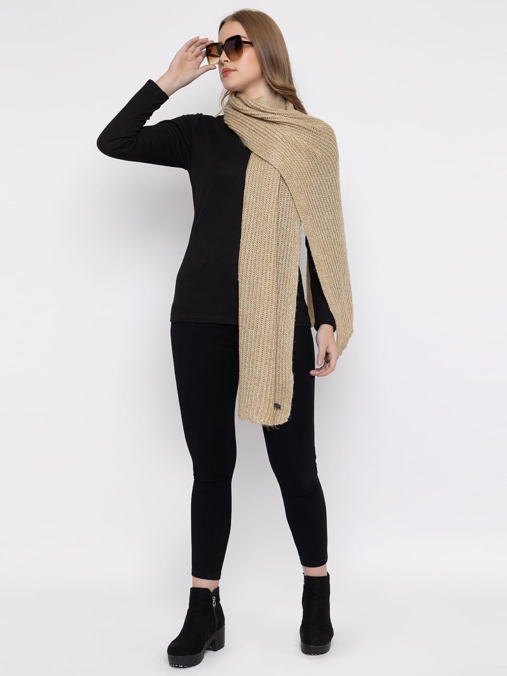 513 Women's Acrylic Woolen Solid Self Design Casual Warm Winter Wear Muffler Scarf Stole