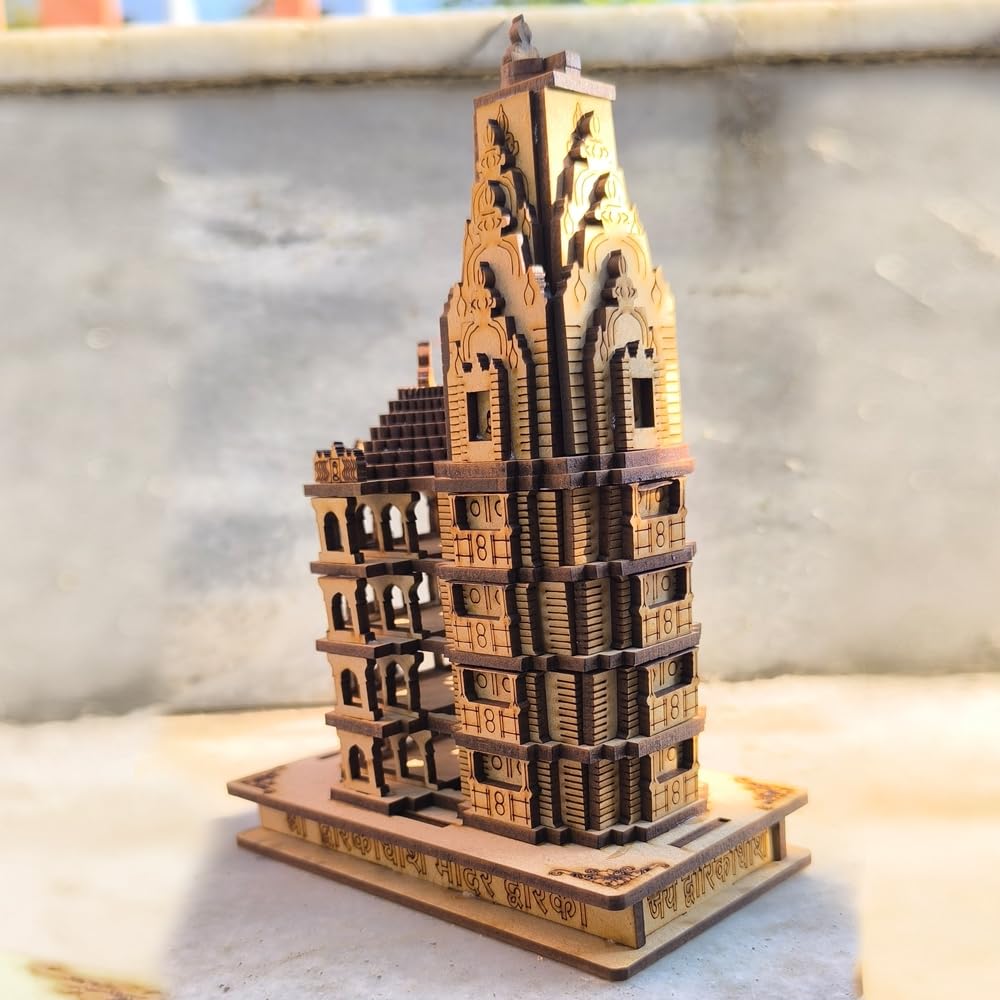 Handcrafted Wooden Dwarkadhish Temples for Home Pooja Room, Cardboard Home Decor Showpiece