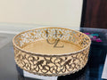 Golden Brass Finish Serving Tray | Decorative Round Metal Trays | Handmade Tea & Snack Serving Trays for Home Décor & Gifting (8'' Tray Golden)