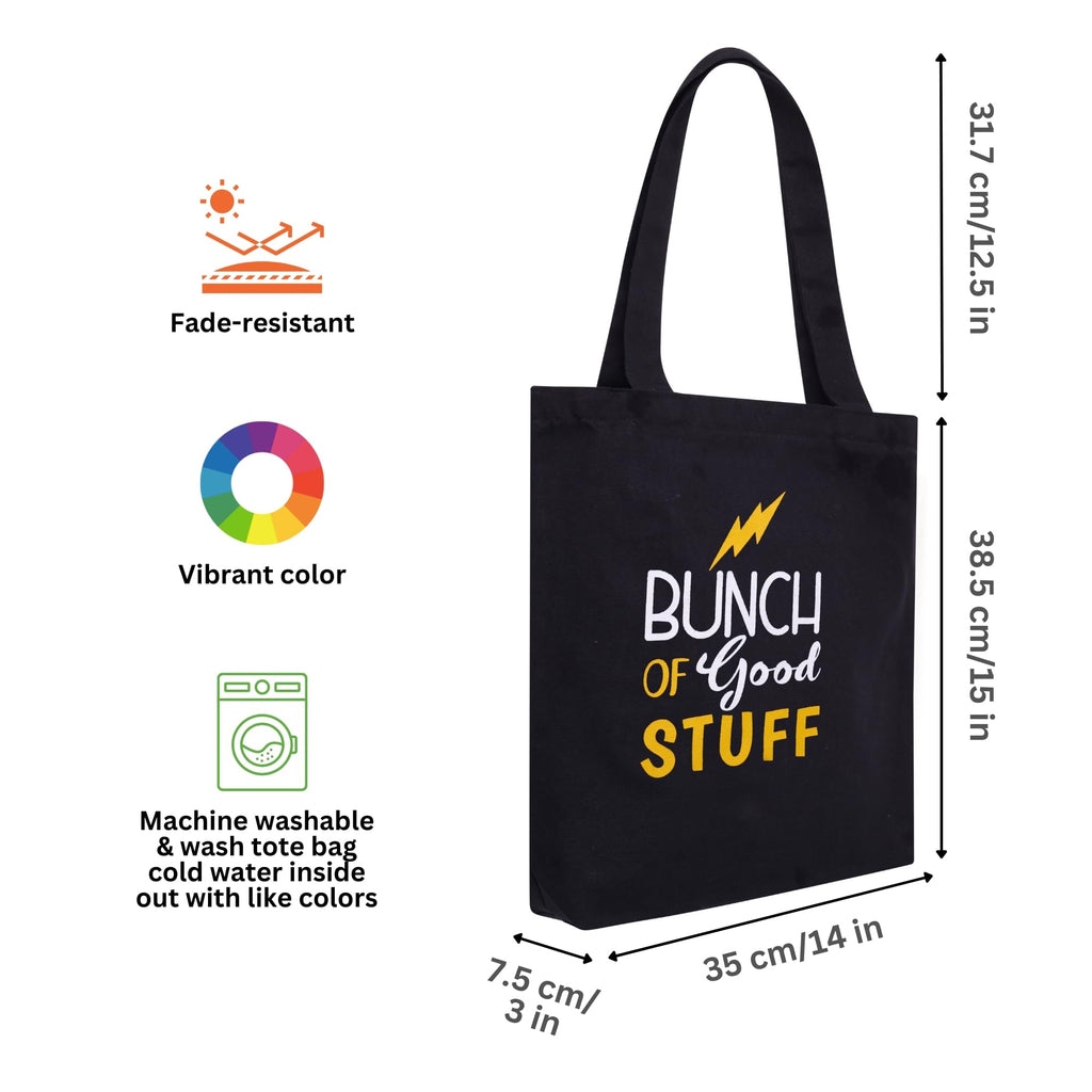 DOODLE Unisex Eco-Friendly Reusable Cotton Canvas Tote Bag | Inner & Outer Zip Pockets | Ideal for Travel, Shopping, College & Office Use | Good Stuff