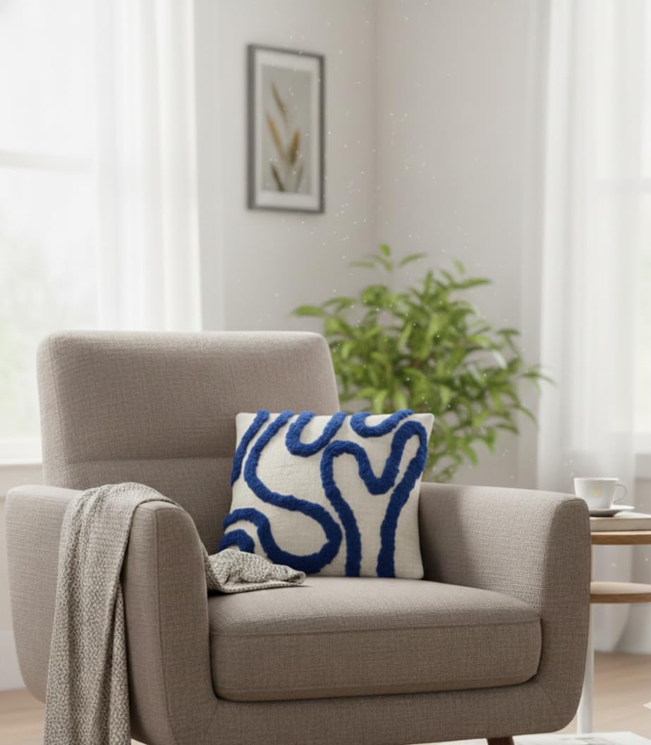 Furnistitchs Premium Decorative Throw Cushion Pillow Cover Boho Home Decor - Living Room Bedroom Couch Sofa Cushion Covers 16 inch x 16 inch (1, Navy Zigzag)