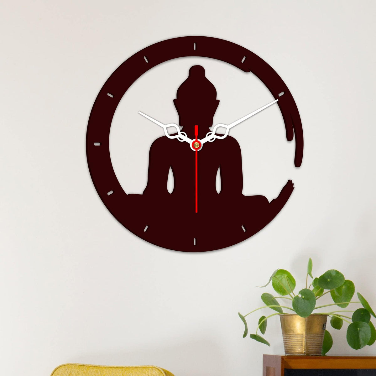 VIBECRAFTS Buddha in Lotus Posture Designer Wooden Wall Clock for Home Decor | Office | Living Room | Bedroom | Gifts (WWCVC1Pcs_10001N)
