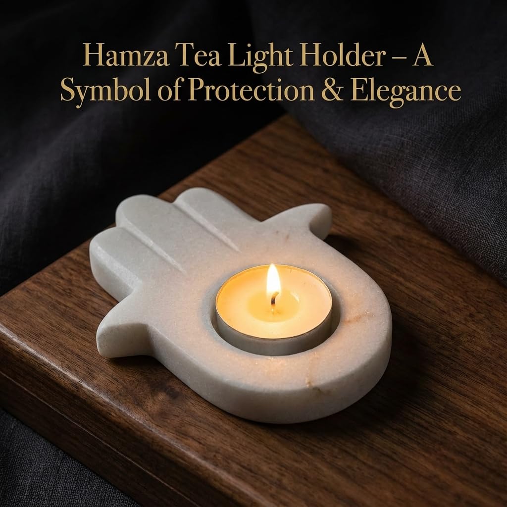 House Of Wemy Hamza Hand Marble Tealight Candle Holder – Decorative Hamsa-Shaped Marble T-Light Holder for Home Décor, Festive Ambience & Spiritual Protection – Unique Gift Idea (Pack of 1)