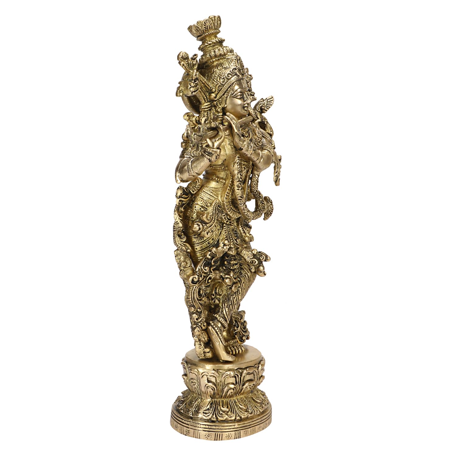 SVARUP Brass Krishna Idol Statue Playing Flute for Puja Mandir Krishan Murti Sculpture Gift & Home Decor Height 14 Inches