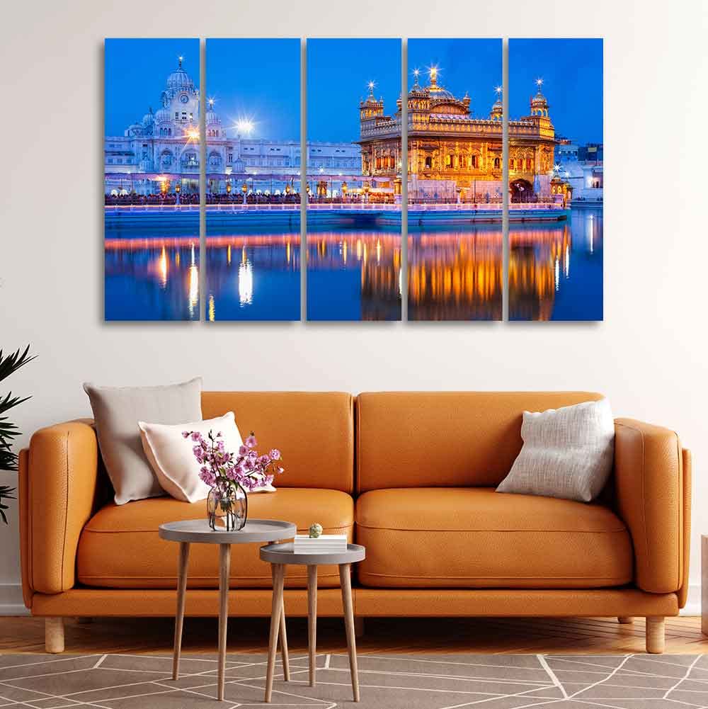 VIBECRAFTS Gurdwara Sri Harmandir Sahib Golden Temple Five Pieces Wall Painting For Home|Office|Living Room|Gift (PTVC5Pcs4_8578)