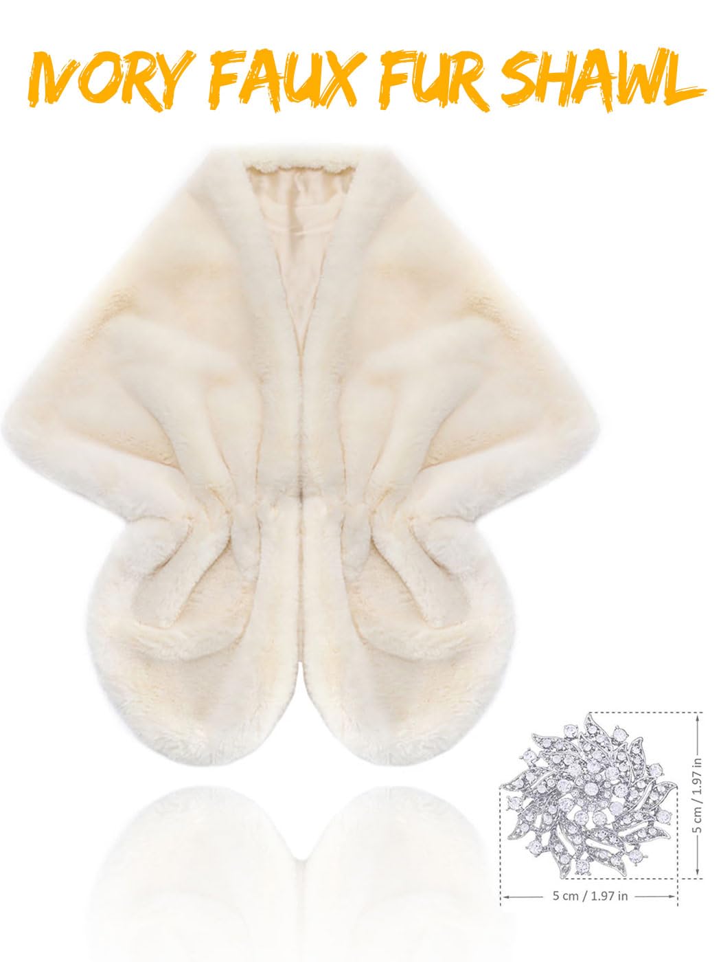 Zehory Wedding Faux Fur Shawl Wrap Winter Stole Shrug Bridal Evening Cape Scarf Cover Up for Bride and Bridesmaids (Ivory)…