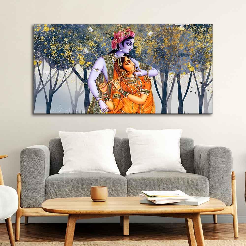 VIBECRAFTS Canvas Paintings for Living Room Drawing Room Radha Krishna Canvas Wall Painting Fitted With Wooden Frame For Home | Office | Living Room | Gifts (PTVCH_2513N)