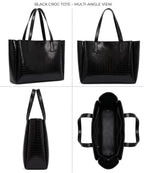 CRAFTSMAN HAVEN Spacious Tote Bag For Womens Handbag Ladies Purses, With Zip Closure Shining Synthetic Leather | Spacious (black)