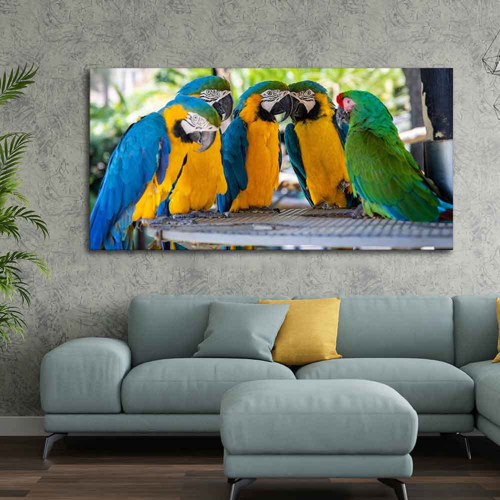 VIBECRAFTS Canvas Paintings for Living Room Drawing Room Colorful Mascaw Parrots Canvas Wall Painting Fitted With Wooden Frame for Home | Office | Gift (PTVCH_2311)