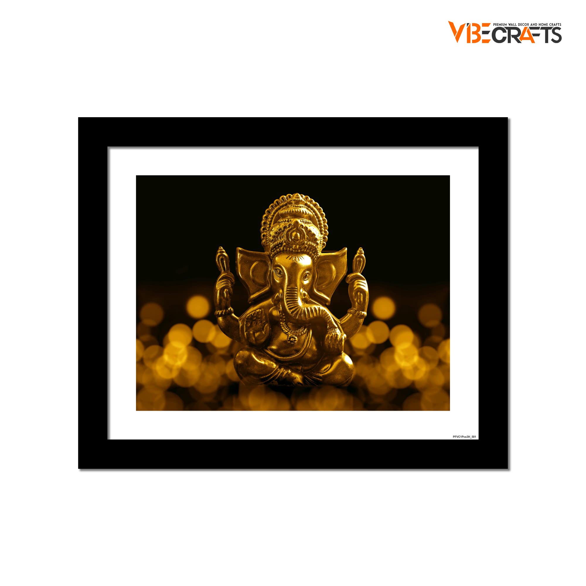 VIBECRAFTS Lord Ganesha Premium Wall Frame Painting Digital Reprint Posters with Synthetic Wooden Frame Home, Office Decorative Gift Item(11 inch x 9 inch)(PFVC1Pcs3H_501)