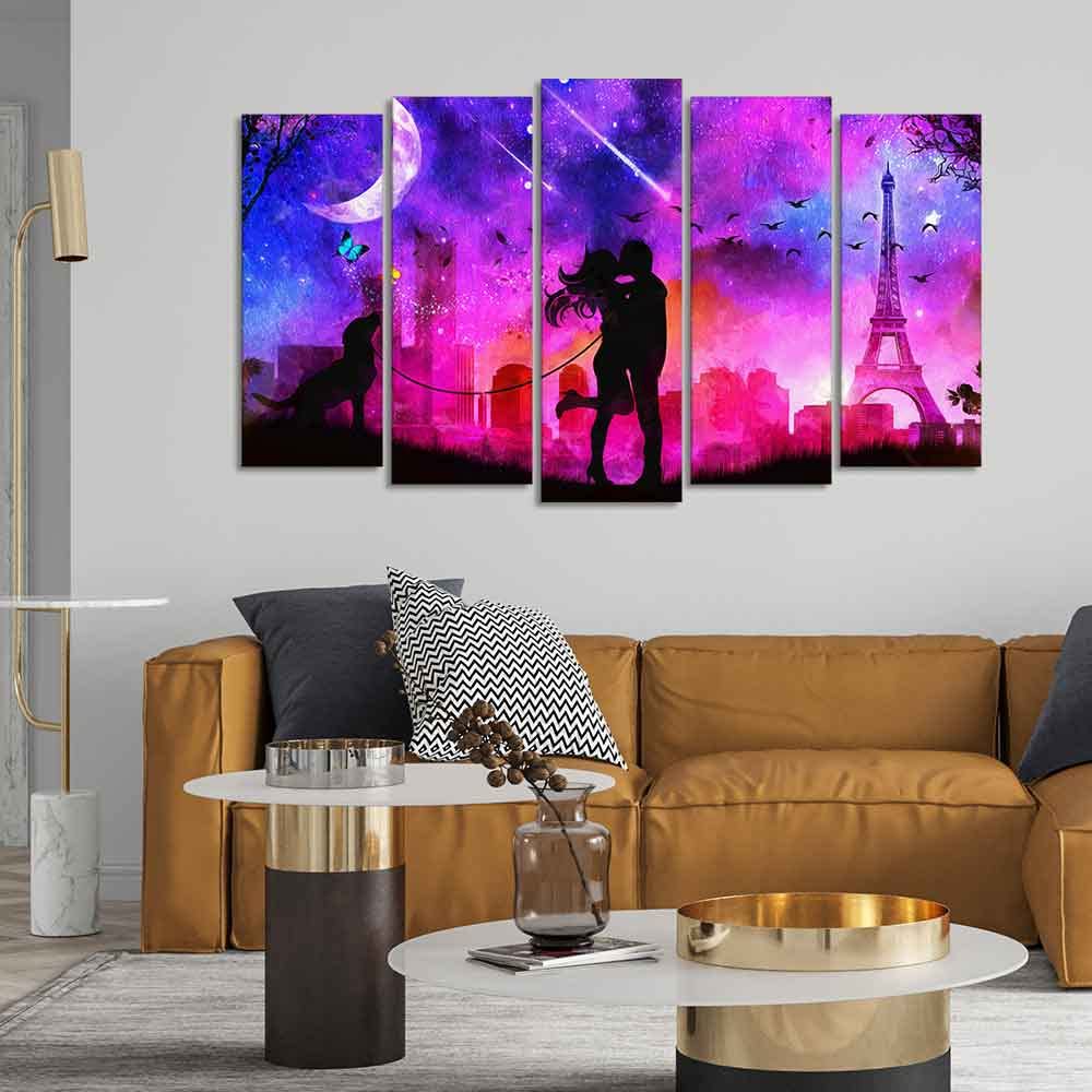VIBECRAFTS Couple Kissing Modern Abstract Art Wall Painting Set of Five For Home|Office|Living Room|Gift (PTVC5Pcs2_6558)