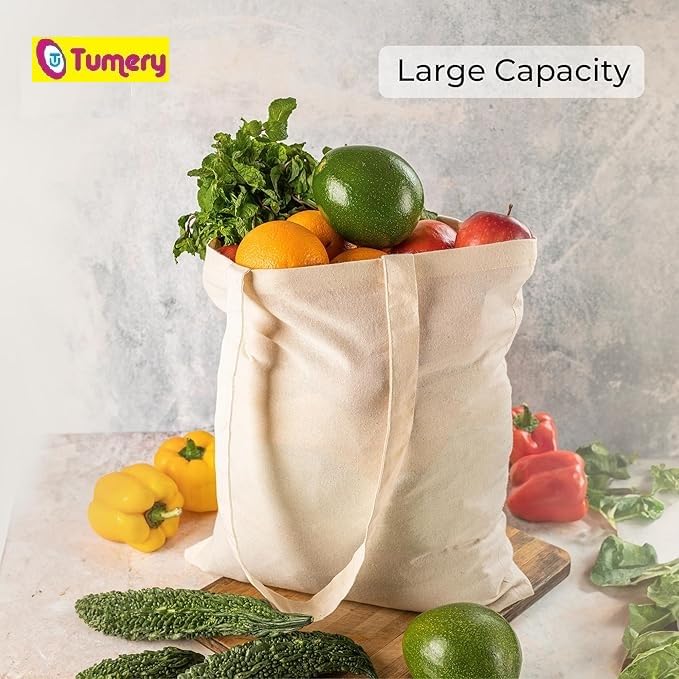 Tumery Cotton Canvas Tote Bag Women Shopping bag, Grocery, Sturdy Bag, Aesthetic Office Bag For Women Reusable 100% Eco-Friendly- Natural (Combo Of 6)