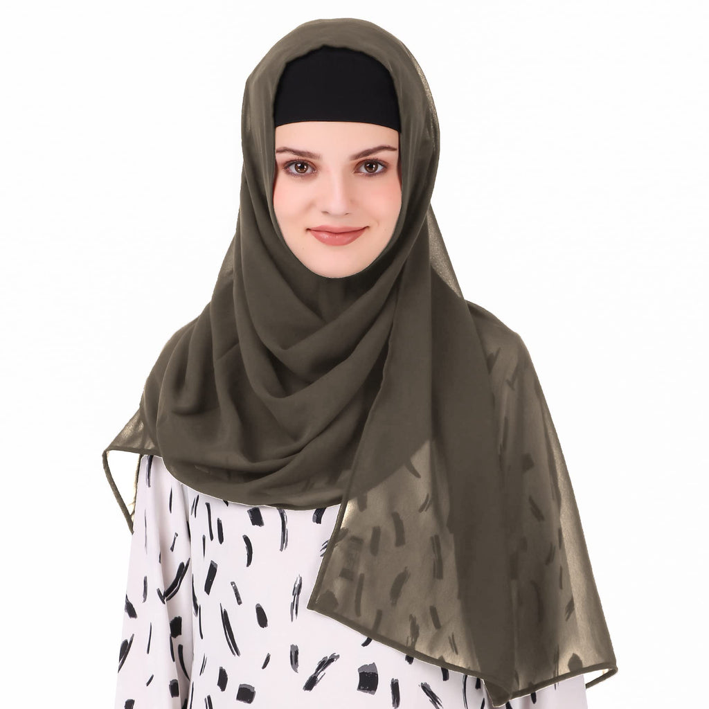 MyBatua Long Hijab in Breathable Soft Georgette large Head Wrap, Wholesale Price, 1pc Scarf HJ-020 (50x180 cm, Dark Taupe)