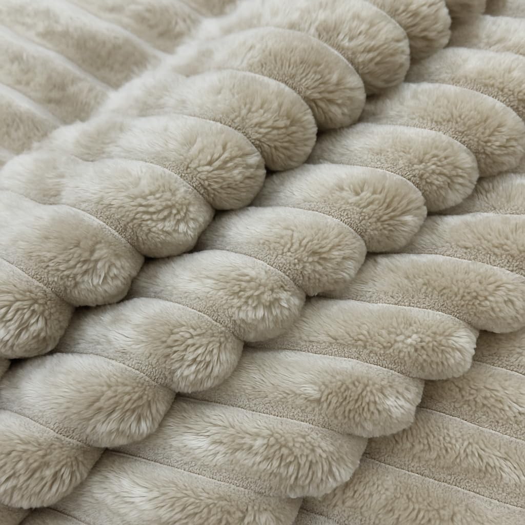 AWARD VELVETS Premium Faux Rabbit Fur Plush Luxury Soft Fluffy Striped Decorative Throw Pillow/Cushion Covers for Sofa, Couch, Living Room - (Beige, 16 x 16 inch) Set of 2