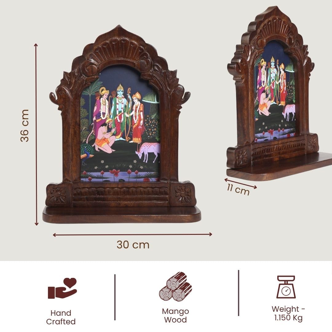 RITUALISTIC Wooden Mandir for Home Wall | Home Temple with Removable Tray | Compact Wooden Mandir for Daily Pooja |Wall Mounted Pooja Stand for Home Décor | Dimension 11.5 x 4 x 14 inches | Ram Darbar
