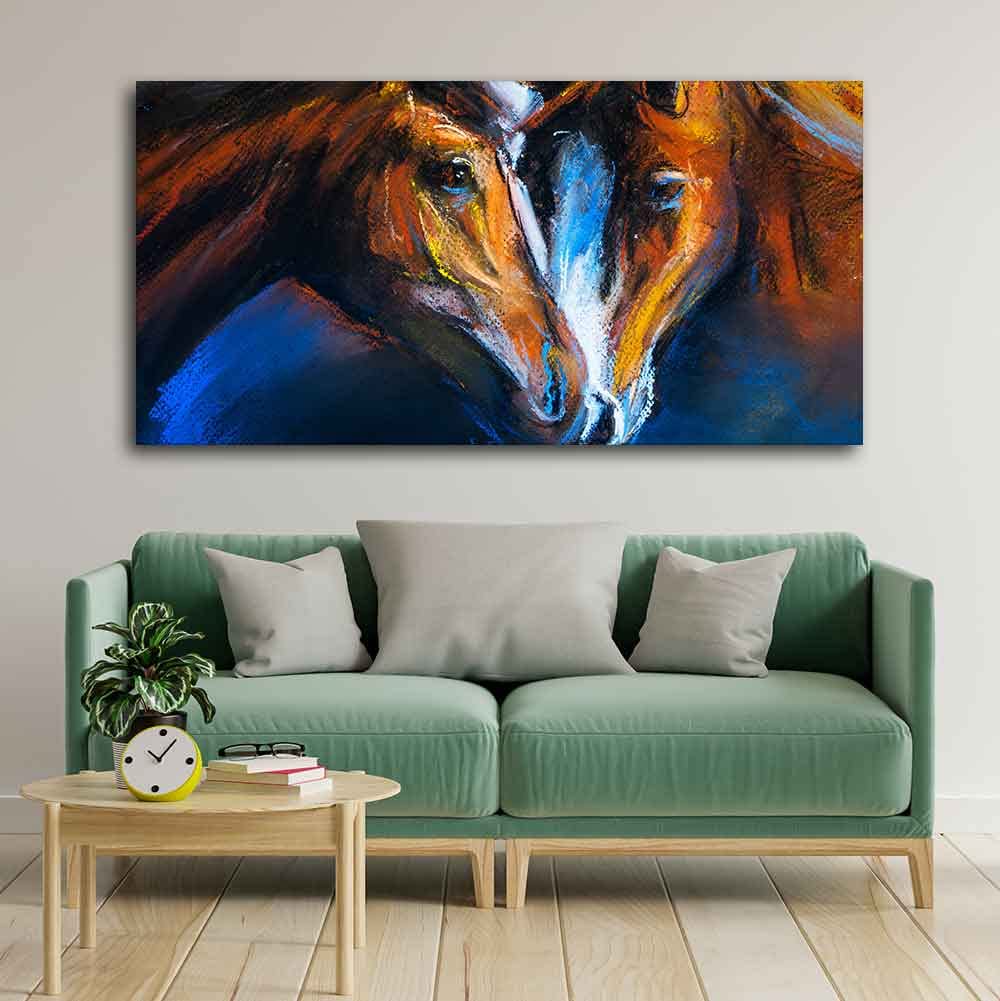 VIBECRAFTS Beautiful Pair of Horses Panoramic Premium Canvas Wall Painting With Frame for Living Room Drawing Room Home|Office|Gift (PTVCH_2225)
