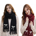 RAYCRAFT Knitted Winter Scarf with Bow Detail and Tassel Ends, Black and Maroon, Women's Warm Wrap (PACK OF 2)