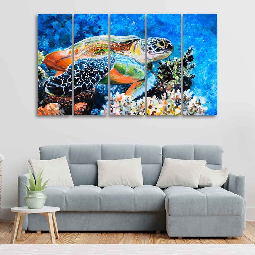 VIBECRAFTS Colorful Turtle Canvas Wall Painting of Five Pieces For Home|Office|Living Room|Gift (PTVC5Pcs4_8721)
