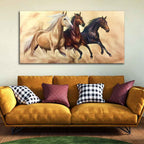 Homcraft Canvas Paintings for Living Room Drawing Room Three Horses Running Wall Painting Fitted With Wooden Frame for Home | Office | Gift (PTVCH_2334)
