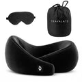 TRAVALATE Round Shape Travel Neck Pillow and Sleeping Eye Mask Combo–Black