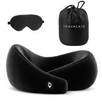 TRAVALATE Round Shape Travel Neck Pillow and Sleeping Eye Mask Combo–Black