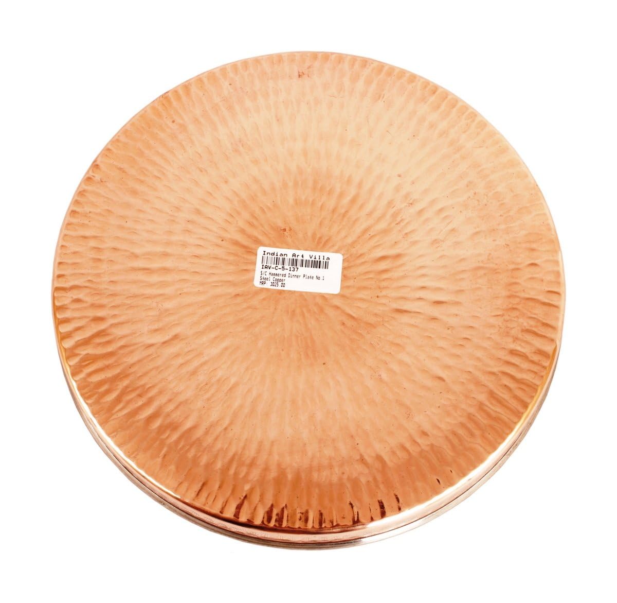 INDIAN ART VILLA Steel Copper Hammered Design Dinner Plate Thali, Dinnerware & Tableware, 12 Inch Width, Set of 6