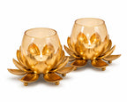 Delight World Lotus Tealight Candle Holder Set of 2 – Golden Metal & Glass Decorative Candle Stand for Home Decor, Diwali Decoration, Table Centerpiece, Living Room, Wedding & Festive Decor