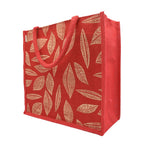 JUTEKA Unisex Printed Lunch, Office, Grocery, Picnic, Tote, Tiffin, Shopping, Jute Bag with Padded Cotton Handles,Red