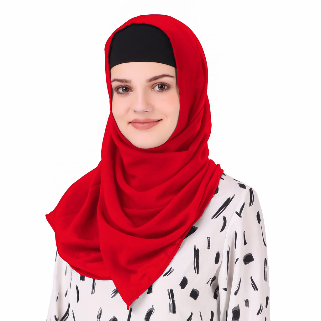 MyBatua Long Hijab in Breathable Soft Georgette large Head Wrap, Wholesale Price, 1pc Scarf HJ-020 (100x225 cm, Red)