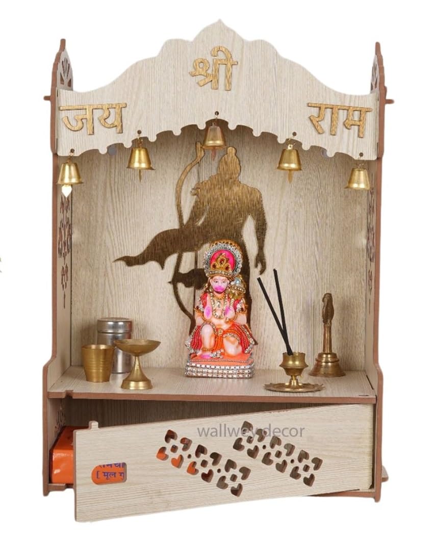 HOMEWEY DECOR Wooden Home Temple Handcrafted Support Heavy Idols Luxurious Finish Pooja Mandir for Home and Office Wall Mount for Pooja Room (TEMPLE0305W -01DM-35)