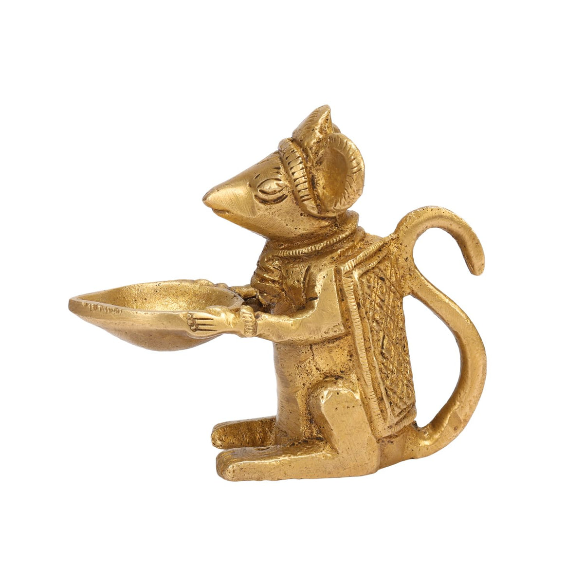 Svarup Brass Rat Diya Oil Lamp Ganesha Collectible Handicraft Art Product for Puja, Home, Decoration, Diwali and Gift 3.5 Inch.