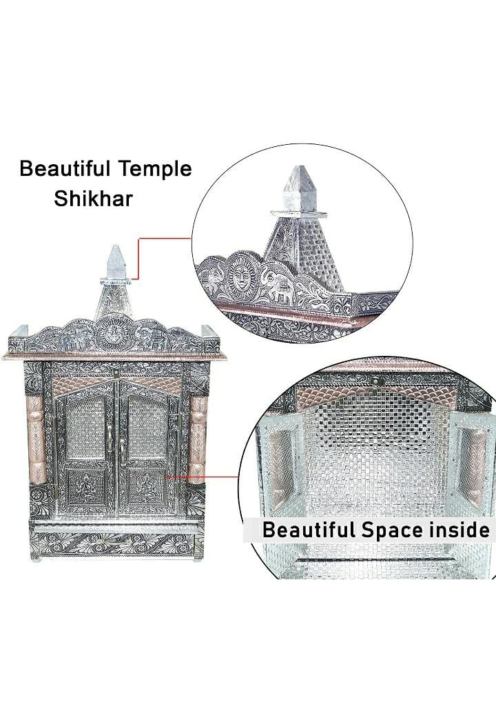 Handicrafts Wooden Wall Mandir for Home | Pooja Mandir/Mantapa/Home Temple | Modern Oxidized Wooden Temple | Small Wooden Pooja Temple 6x12 Inches