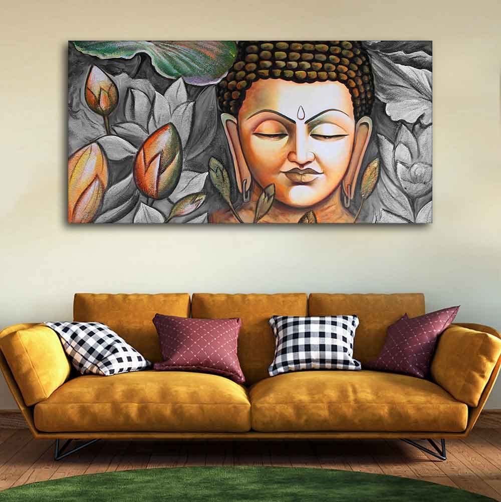 VIBECRAFTS Canvas Paintings for Living Room Drawing Room Buddha Meditating Large Canvas Wall Painting Fitted With Wooden Frame for Home | Office | Gift (PTVCH_2425)