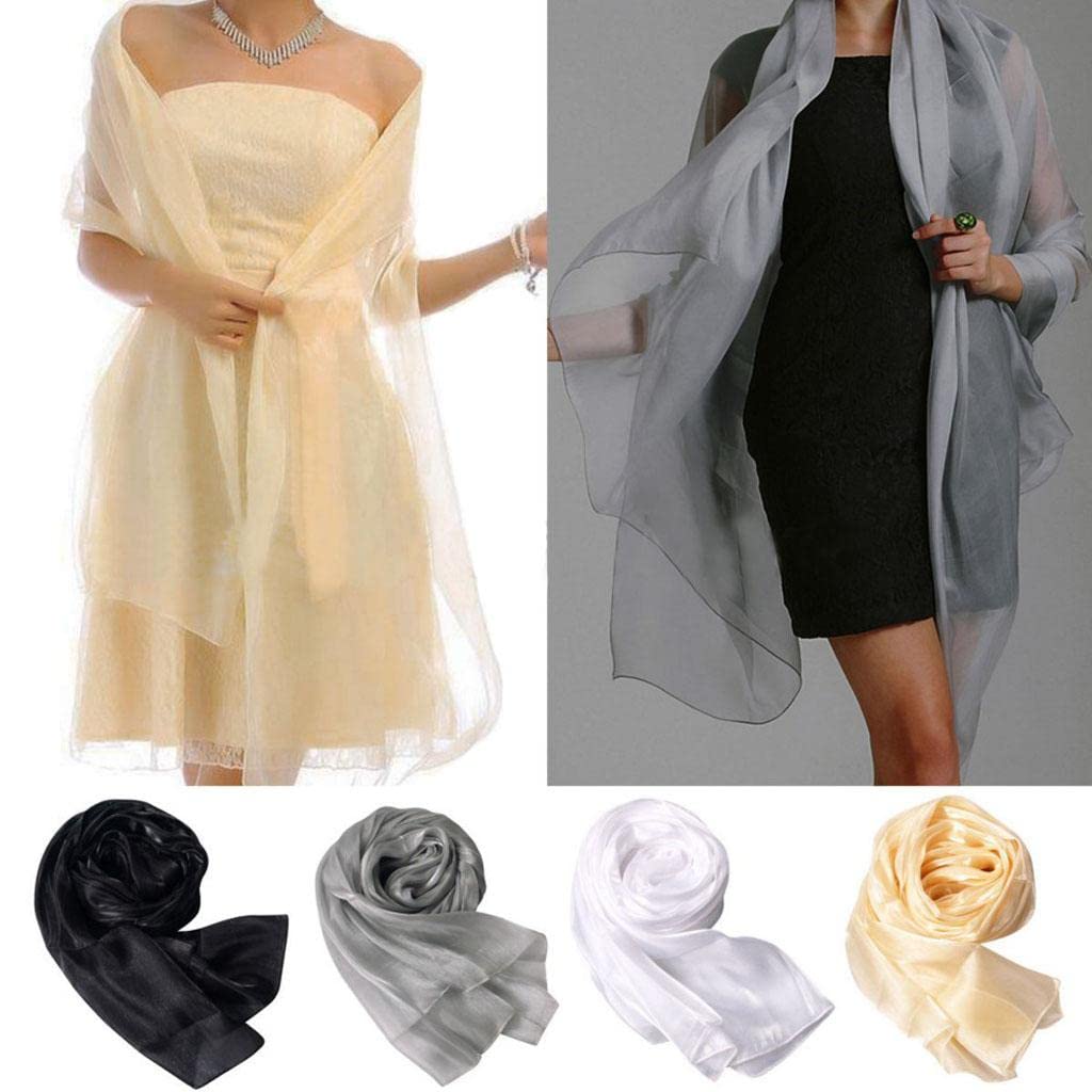 MERISHOPP Elegant Stunning Silky Iridescent Wrap Stole Shawl Scarf Wedding Bridal Wear Ball Party Prom Supplies Champagne