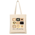 Stylxeco Love Hearts Design Cotton Canvas Tote Bag, Natural Colour, 220 GSM, for Shopping, Travel, Office