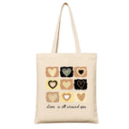 Stylxeco Love Hearts Design Cotton Canvas Tote Bag, Natural Colour, 220 GSM, for Shopping, Travel, Office