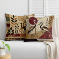STITCHNEST Satin Cushion Covers Cranes with Tribal Botanical Motifs in Earthy Tones, 24x24 Inch, Pack of 2 for Sofa, Living Room or Boho Minimalist Interiors