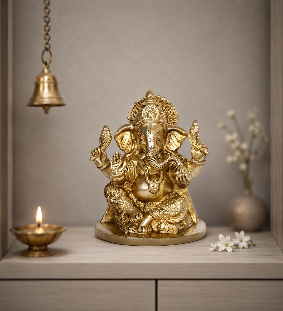 ARTVARKO Brass Ganesh Idol Statue Ganesha Vinayak Ganpati Sitting Home Entrance Décor Temple Puja Gift Height 7 Inch