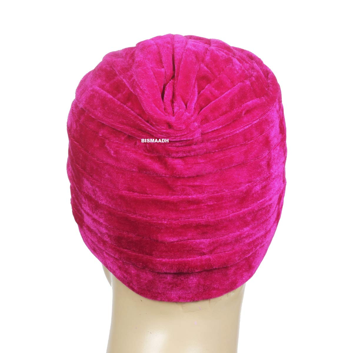 BISMAADH Velvet Soft Pleated Pre Tied Knot Readymade Turban/Pagri Head Wraps for Men & Women Dark Pink